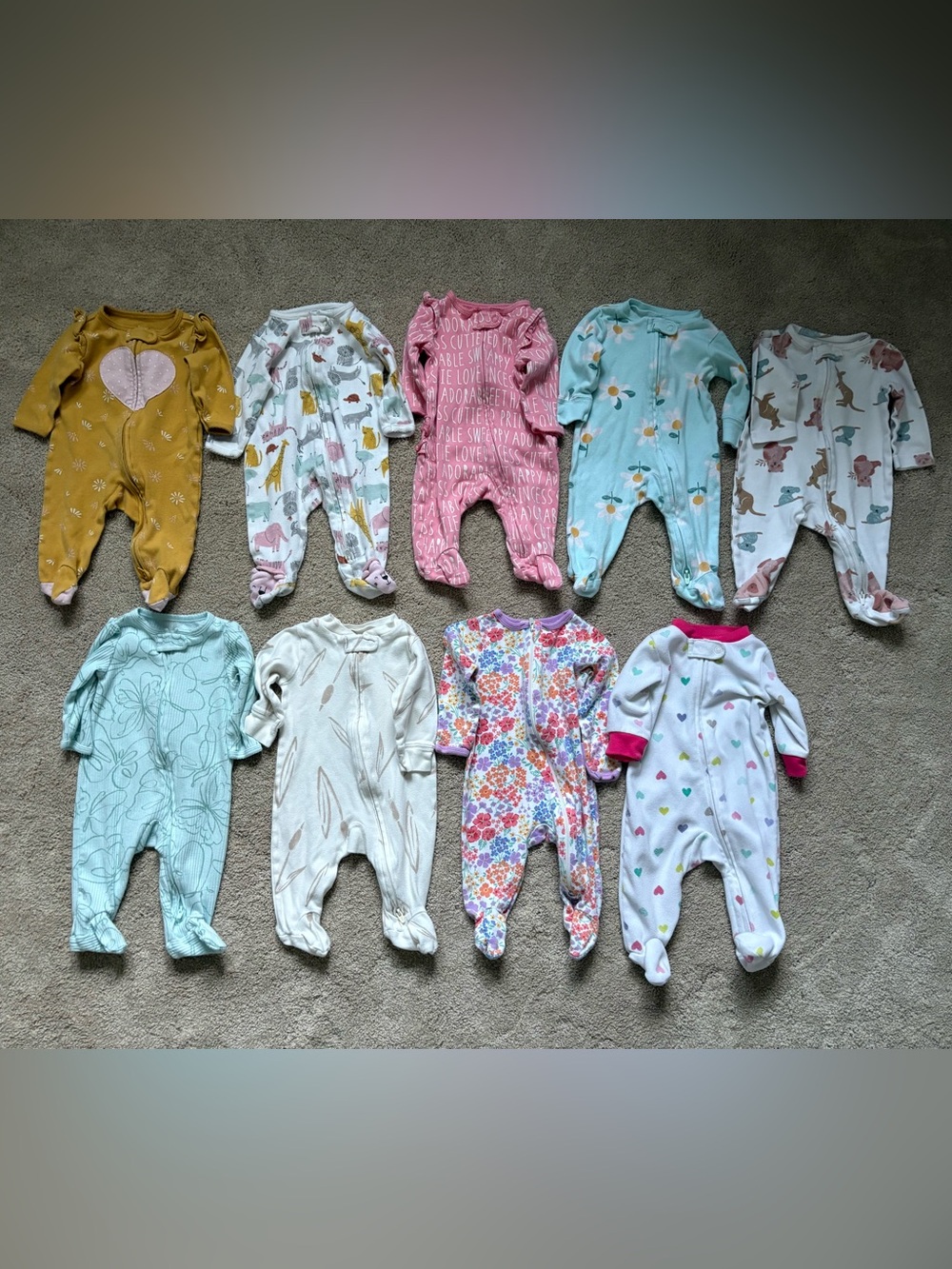 Baby girl 3 month zipper sleepers footie pajamas bundle